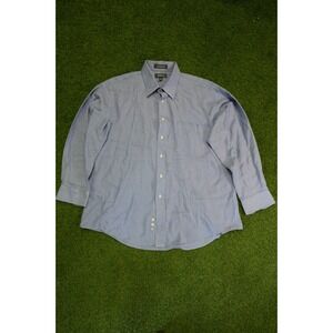 Croft & Barrow Dress Shirt‎ Mens XL White Blue Check Cotton Pleated Button Up